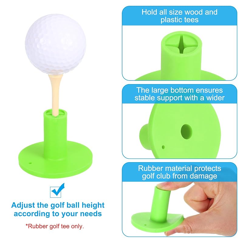 Patikil Green Rubber Golf Tees Holder Set – Indoor Outdoor Practice Tee System (5 Pcs)