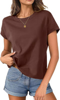 Skiennix Women's Cap Sleeve Cropped Tee - Loose Fit Cotton Crewneck Summer Blouse