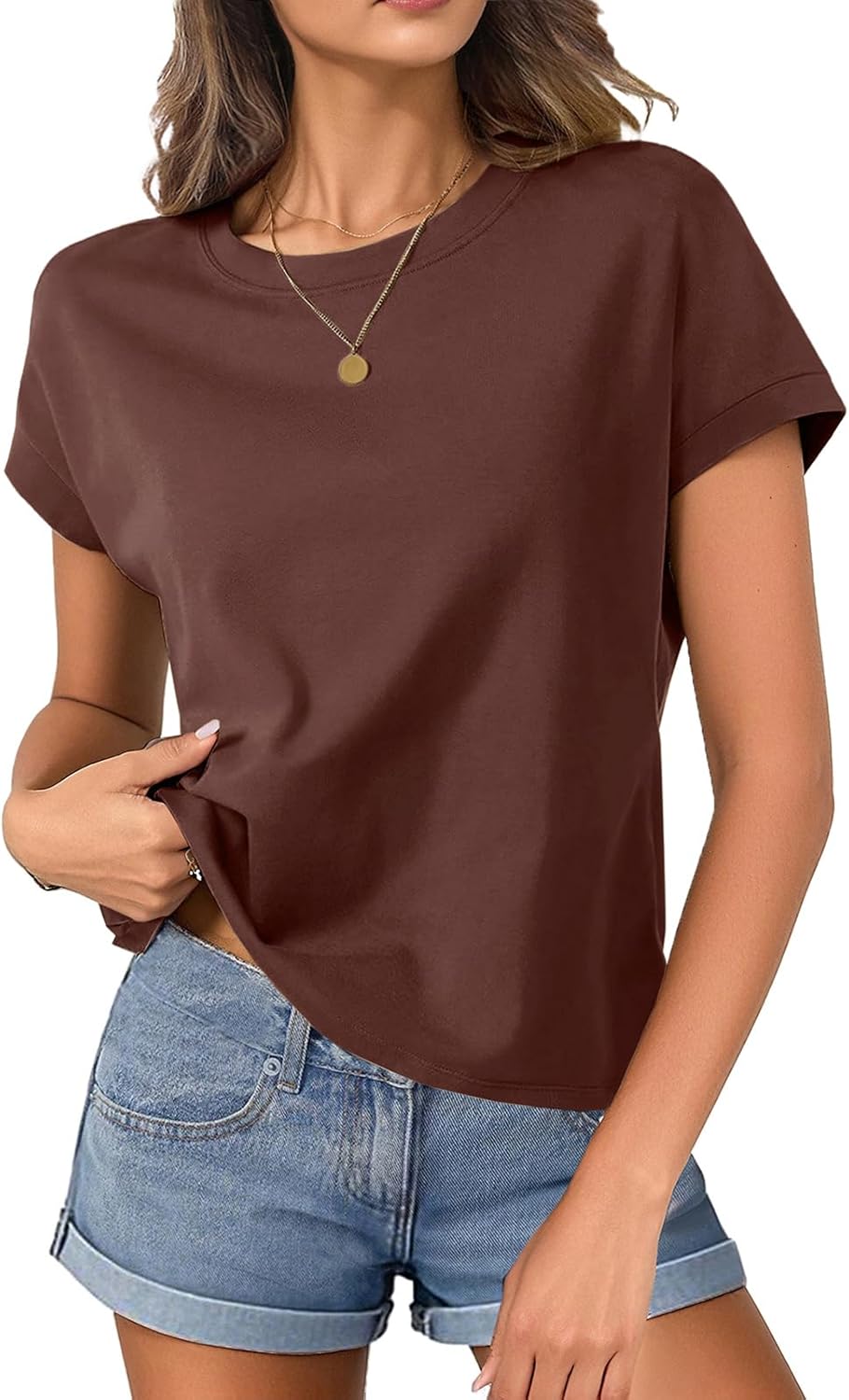 Skiennix Women's Cap Sleeve Cropped Tee - Loose Fit Cotton Crewneck Summer Blouse