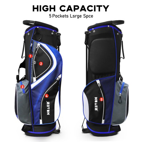 Golf Stand Bag - 14-Way Divider, 5 Pockets Golf Club Bags, Ergonomic Straps, Waterproof Nylon Material, Ideal for All Golfers (Red)