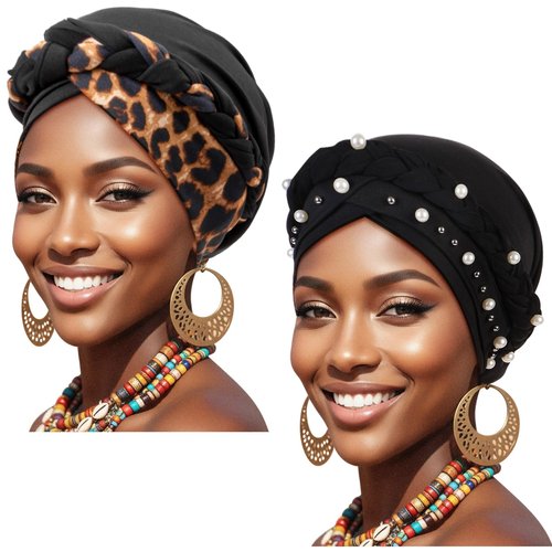 African Women Turban Caps Pre-Tied Twisted Turbans Head Scarf for Women Hair Wraps Cover Beanie Cancer Chemo Headwear