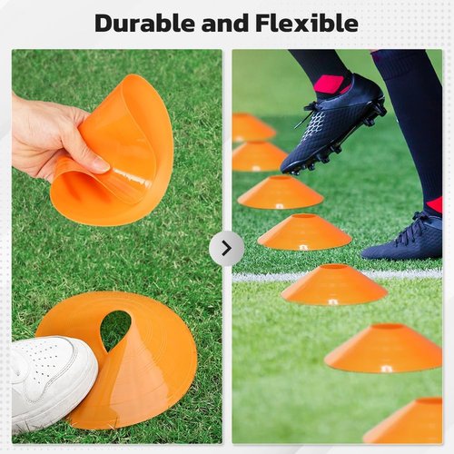 GHB Soccer Cones - Agility Training Field Markers | 25/50/100 Pack with Drills Guide