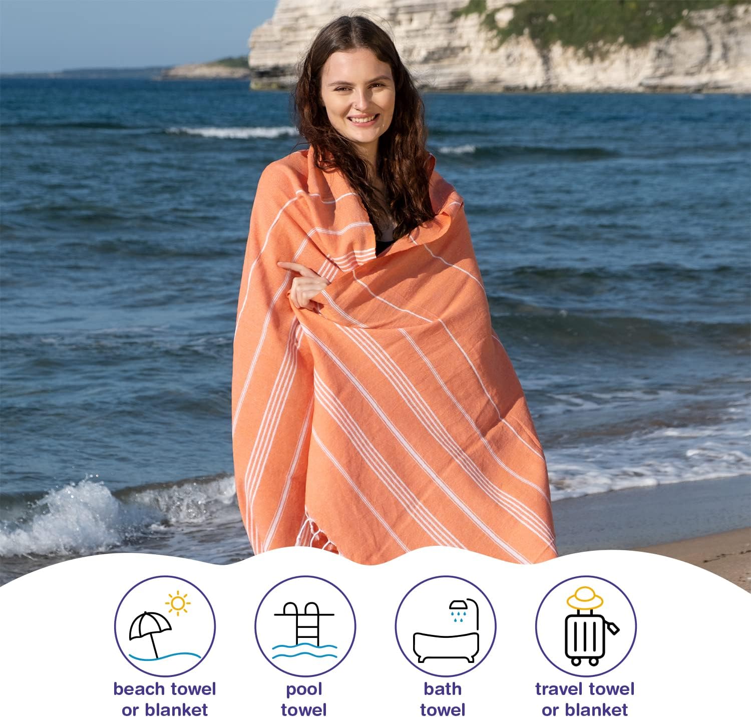 Turkish Beach Towel Oversized 39x71 Set of 6 | 100% Cotton Turkish Bath Towels Sand Free Quick Dry Towel Extra Large Pool Towels Lightweight Travel Towel for Adults