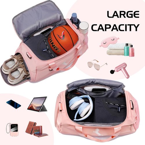 Marengo Gym Bag | Lightweight Travel Duffle with Shoe & Wet Compartment - Ideal for Sports, Yoga & Travel, Pink