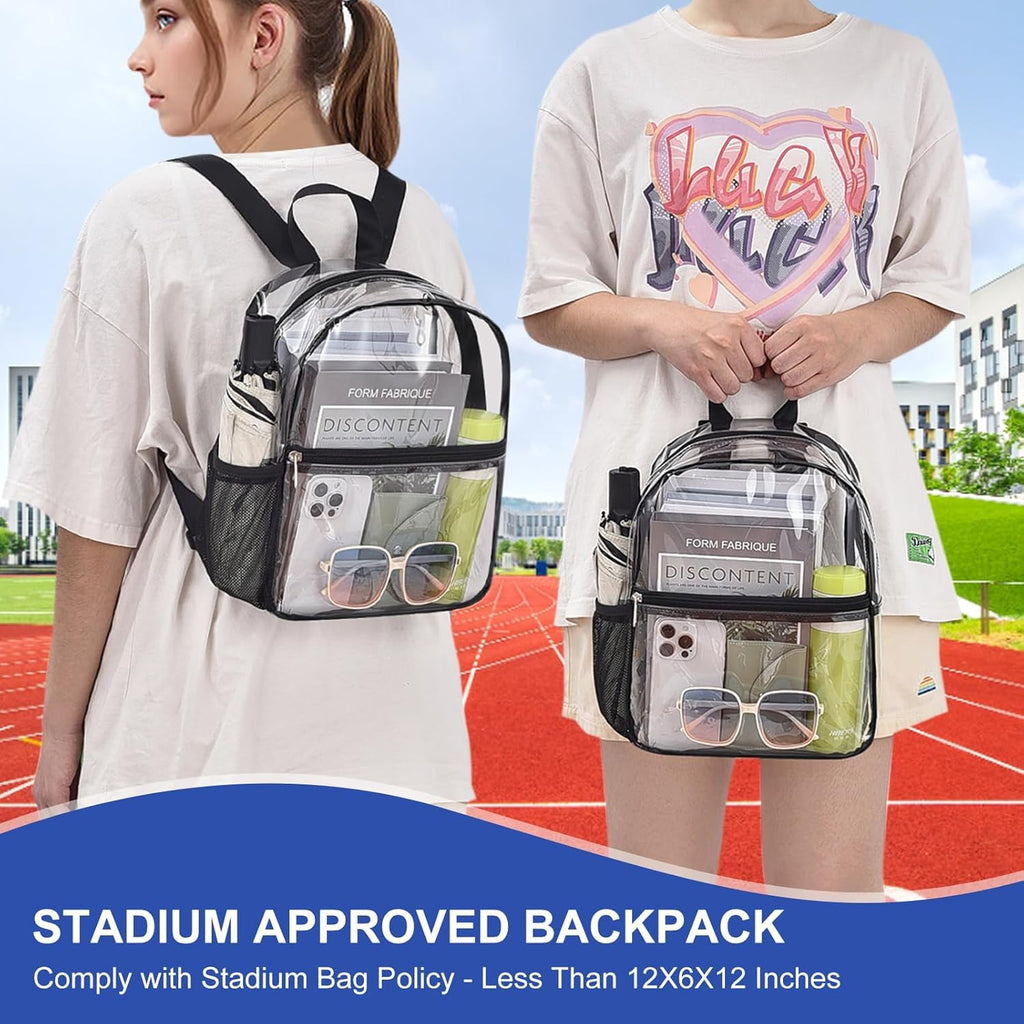 Skiennix Clear Stadium Backpack - Mini Sports Bag for Events, Concerts & Travel | Black 12x12x6