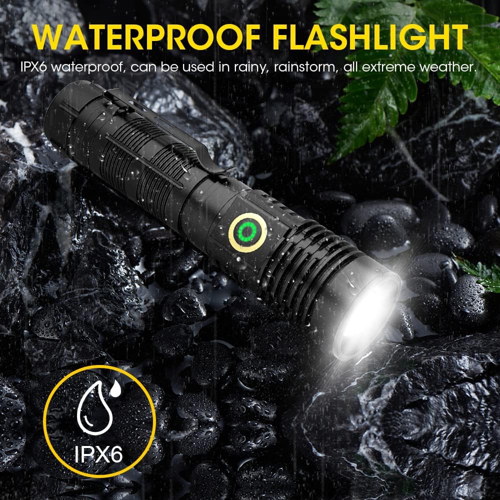 Skiennix Rechargeable Flashlight - High Lumens Super Bright LED | Long-Range Zoomable, Waterproof, 2-Pack