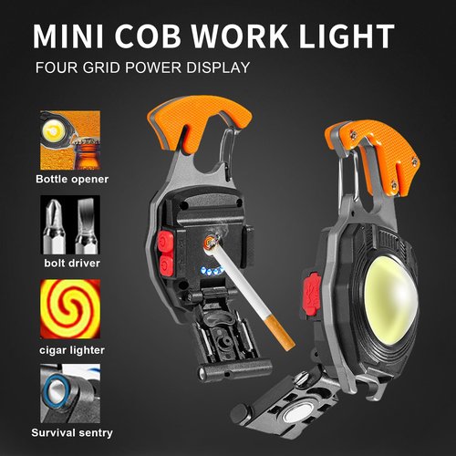 2 Pack Led Keychain Flashlight,2000 lumens Rechargeable Cob Waterproof Portable Led Work Light，5 Light Modes Pocket Light with Battery Display