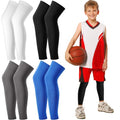 Cptoion 4 Pairs Kids Long Compression Leg Sleeves - Non Slip UV Protection Full Length Sleeves for Boys & Girls (Black, White, Blue, Grey)