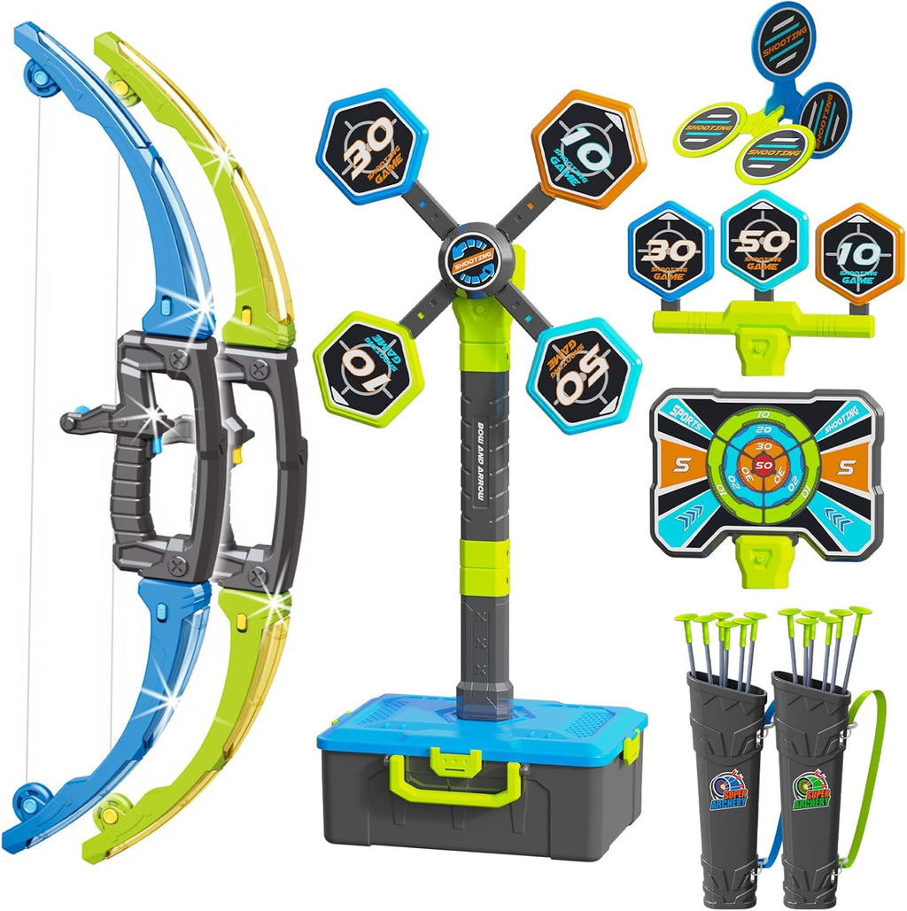 OCHIDO Bow and Arrow Set - 3-in-1 LED Light Up Archery Kit with 4 Targets & 12 Suction Cup Arrows for Kids Ages 5-12