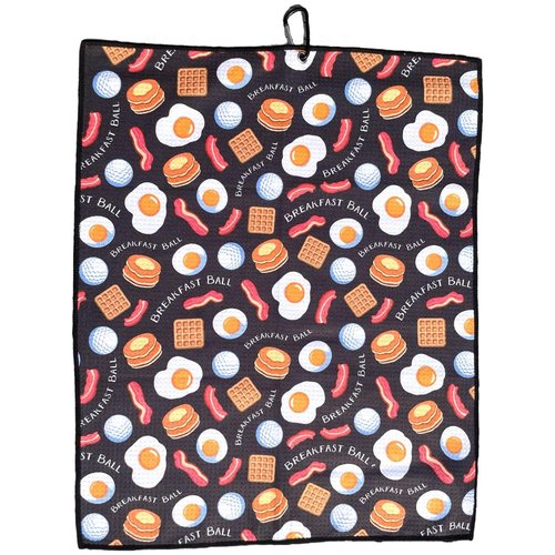 Festi Daze Breakfast Ball Golf Towel Microfiber Cloth with Carabiner Clip, Waffle Weave, Funny Golf Accessory, Golf Bag Towel