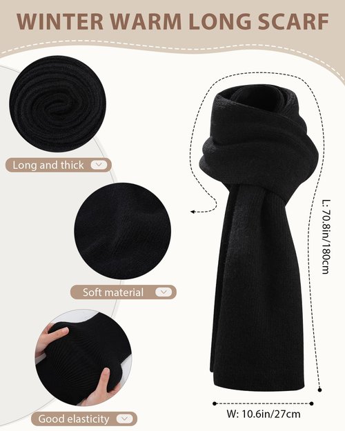 AWAYTR Women Winter Beanie Hat Scarf Gloves Set, 3Pcs Warm Knitted Hat Touchscreen Gloves Long Scarf for Cold Weather (Black)