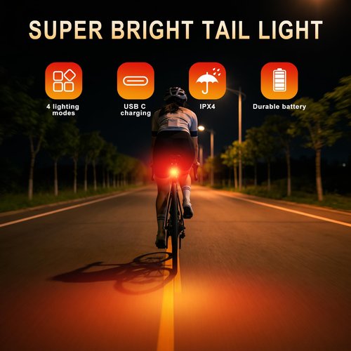 KunHe 4 Pack USB Rechargeable Bike Tail Lights Super Bright Bicycle Rear Safety Light with 4 Light Modes for Skateboards Strollers and Wheelchairs