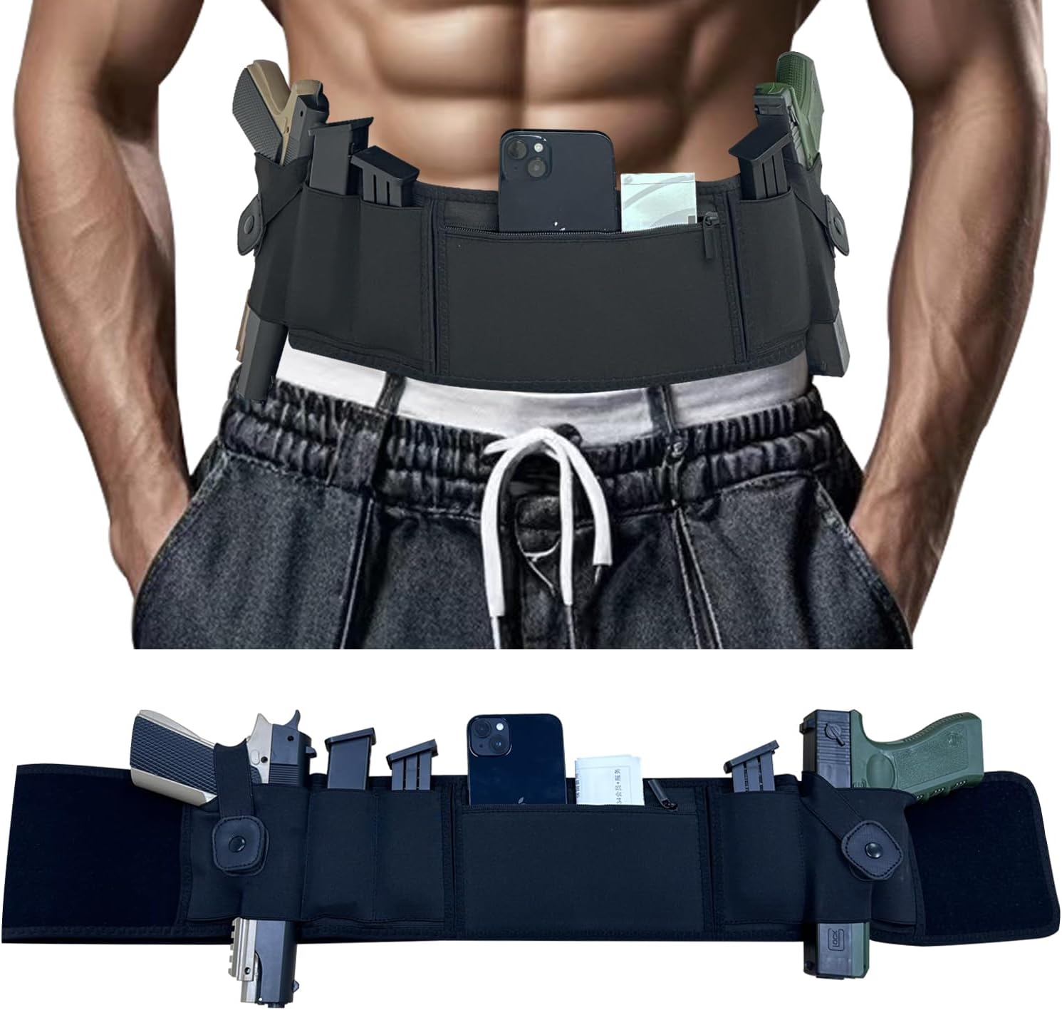 Skiennix 3-in-1 Holster - Comfortable Neoprene Waistband for Glock, Smith & Wesson, Taurus, Ruger | Fits Most Pistols & Revolvers