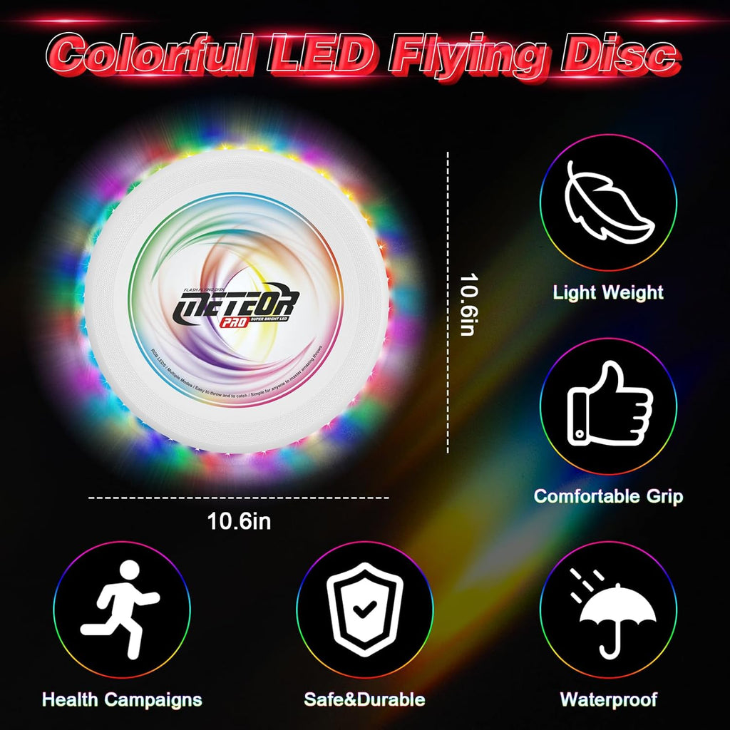 Skiennix LED Flying Disc - 16 Million Colors, 48 LEDs & 13 Light Modes | Glow in the Dark Toy for All Ages