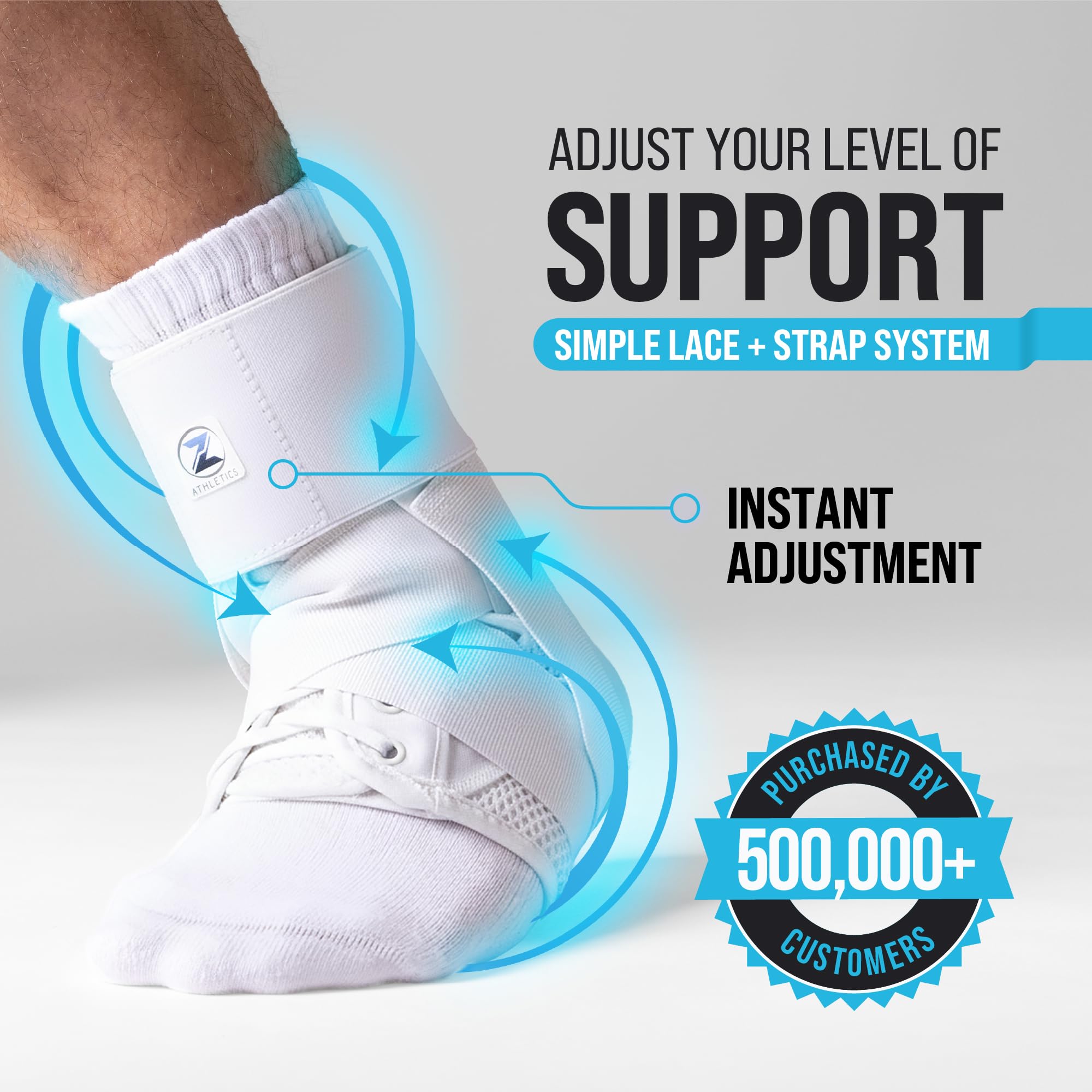 Z ATHLETICS Ankle Brace for Women & Men - Lace Up Adjustable Support with Side Stabilizers for Sprained Ankle, Achilles Tendonitis Relief | Basketball, Volleyball, Running & Sports Recovery