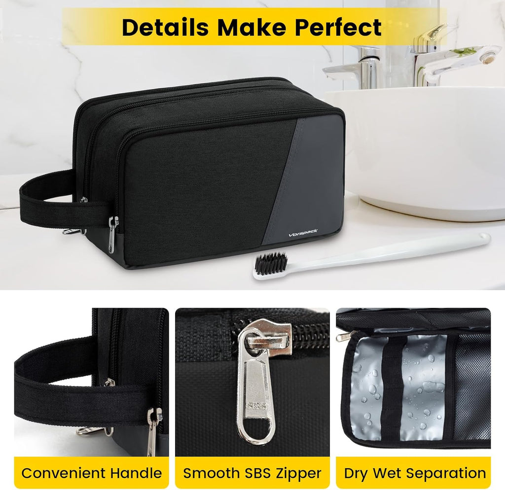 Vorspack Travel Toiletry Bag - Water-Resistant Men's Skincare Organizer | Ideal for Bathroom Essentials - Black