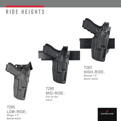 Safariland 7280 7TS SLS Mid-Ride, Level 2 Retention Duty Holster, Beretta 92, Mid-Ride, Plain Black, Right Hand