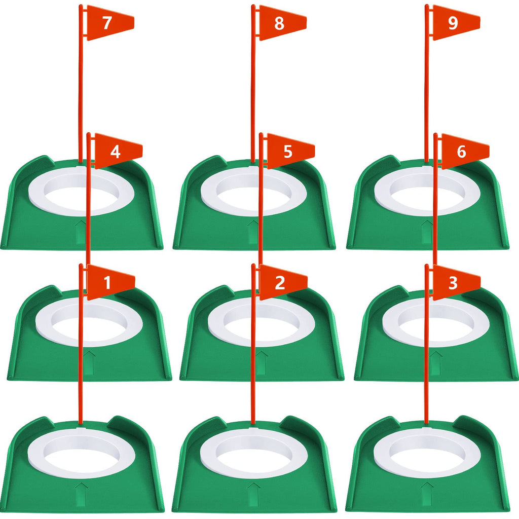 Sotiff 9 Pack Golf Putting Cup and Flag Plastic Golf Hole Training Aids Training Putters for Indoor Outdoor Men Women Office Backyard Garage Accessories(Red)