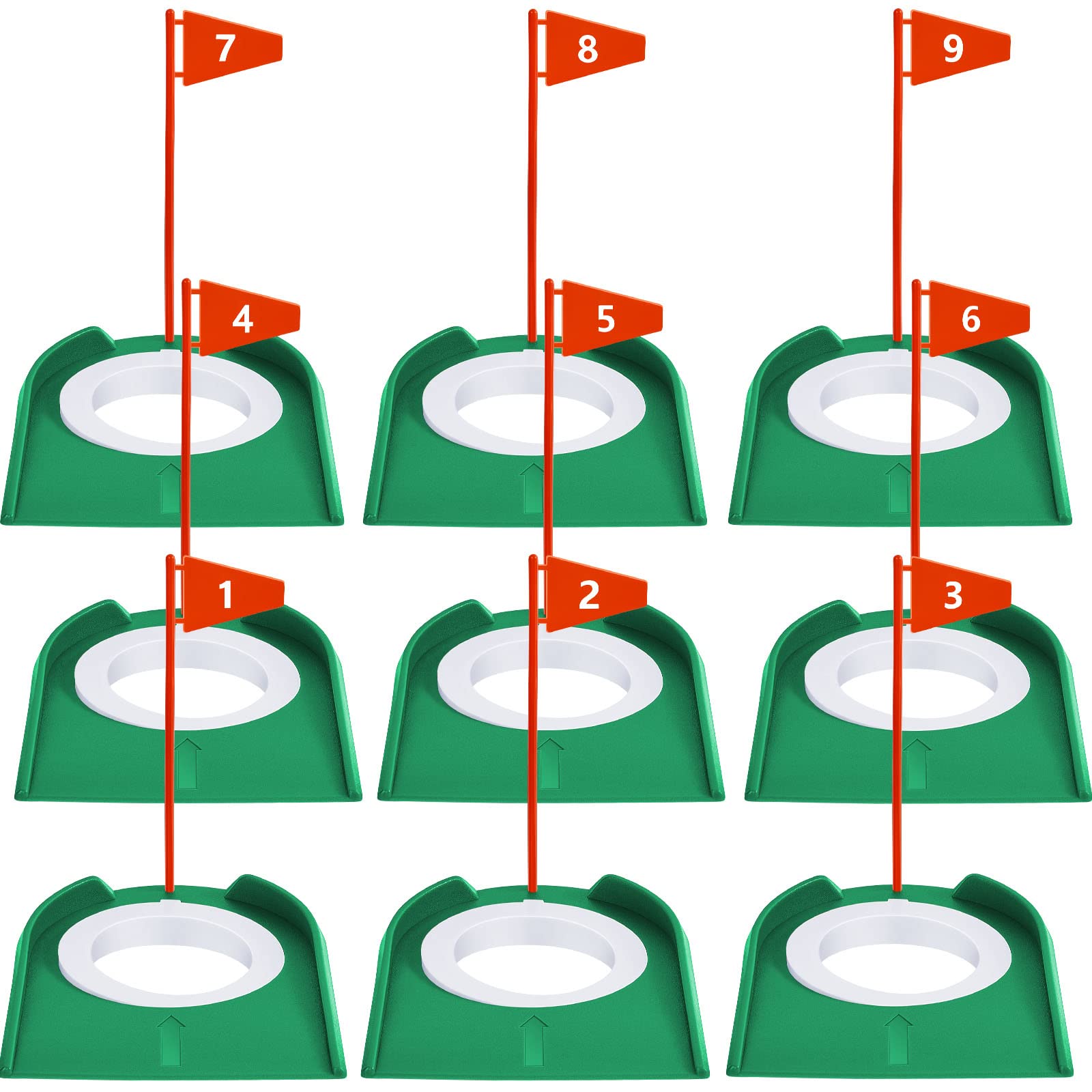 Sotiff 9 Pack Golf Putting Cup and Flag Plastic Golf Hole Training Aids Training Putters for Indoor Outdoor Men Women Office Backyard Garage Accessories(Red)