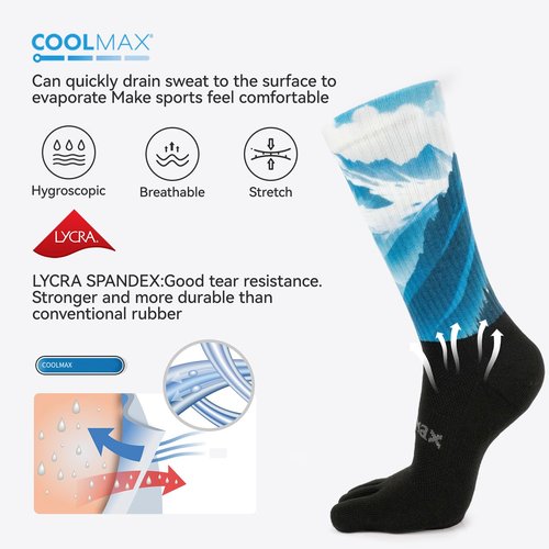 Toe Socks for Men and Women Cool-max Athletic Running Five Finger Socks Breathable Lightweight Crew 3 Pairs Medium