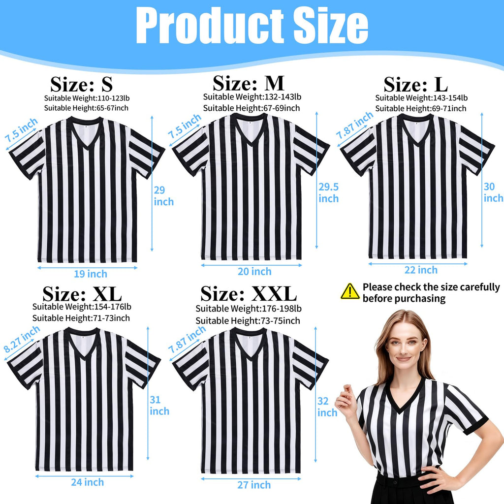 Referee Shirt, Basketball Referee Shirt Men, V-Neck Ref Shirt Black and White Stripe, Men’s & Women’s Short Sleeve Referee Costume for Basketball, Football, Soccer (XXL)