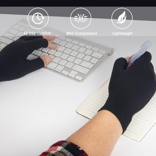 HENOTIC 2 Pairs Arthritis Compression Gloves for Women Men, Fingerless Breathable & Moisture Wicking Compression Gloves for Relieving Carpal Tunnel Aches, Rheumatoid Pains, Joint Swell Black M
