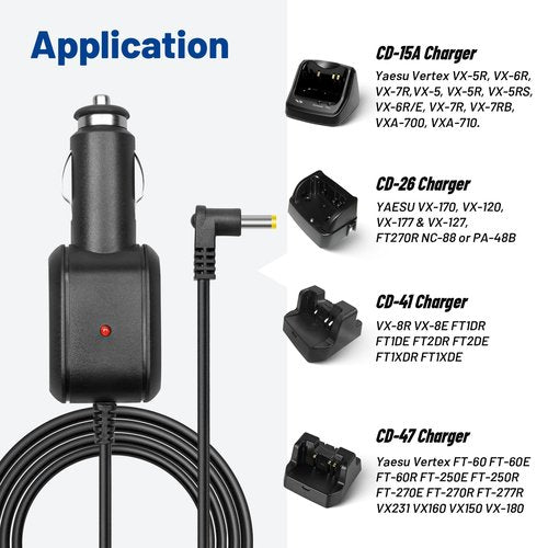 Anina 12V Car Power Cable for Yaesu Handheld Radios DC Charging Cord Compatible with FT-5DR, FT3DR, VX-6R, FT-70DR, FT-270R, VX-7R, FT-60R