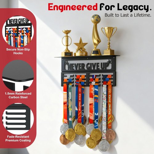 Jolitac Sports Medal Display Rack - Wall Mounted Holder for 60+ Medals & 20 Race Bibs | Durable Design