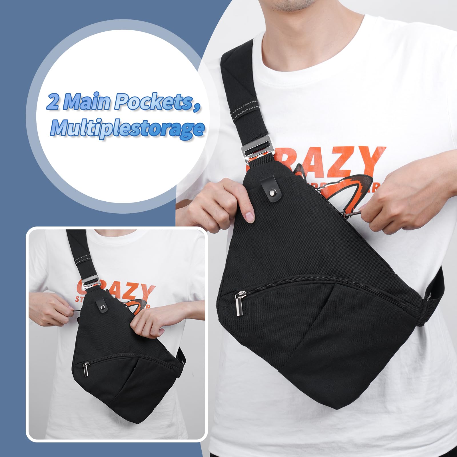 VADOO Sling Bag for Men and Women, Anti theft Crossbody Bag Lightweight Shoulder Chest Bag for Travel Gym Running