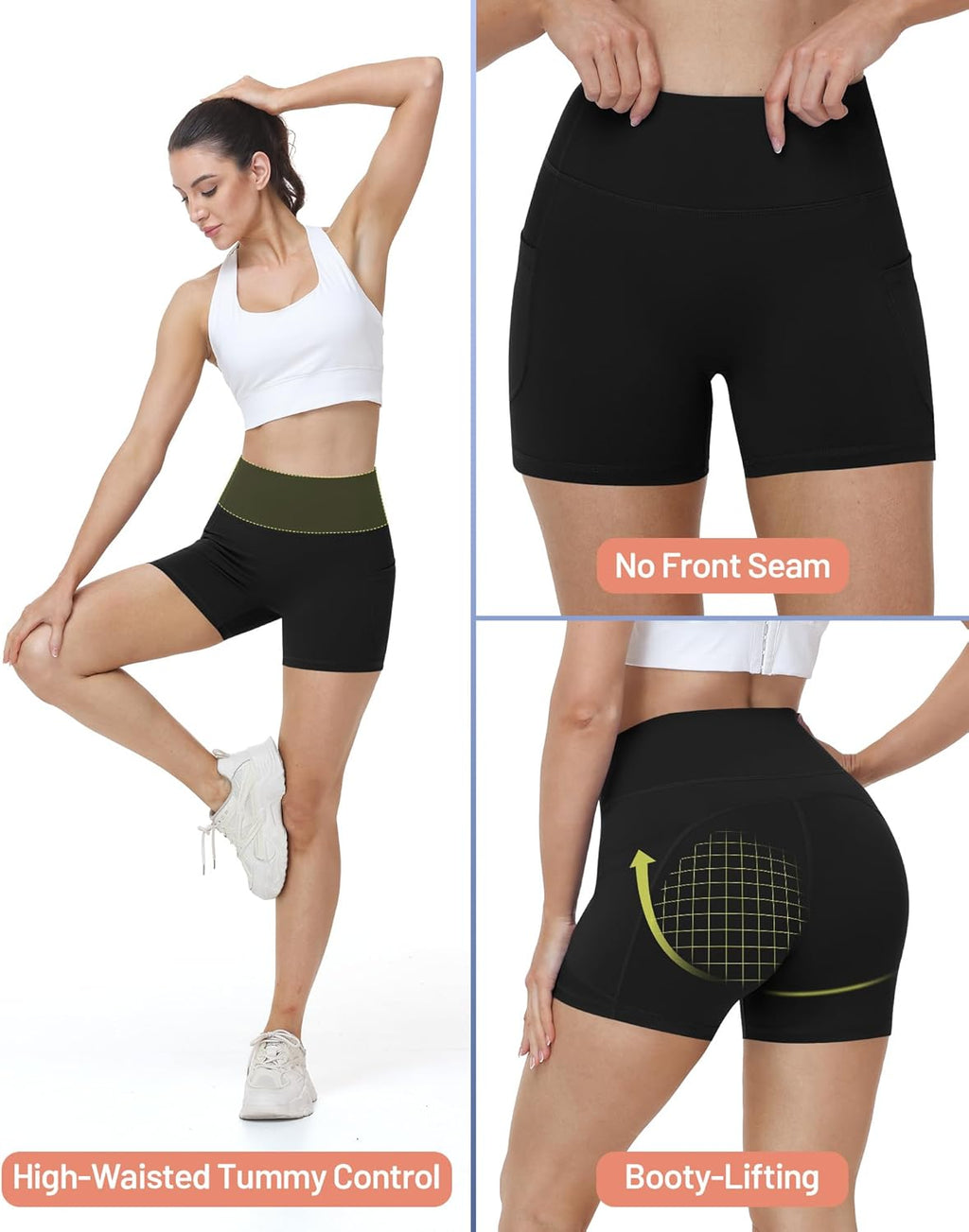 Runhit Women's High Waist Biker Shorts - No Front Seam, Tummy Control, 4"/6"/8" Sizes, Perfect for Yoga & Gym