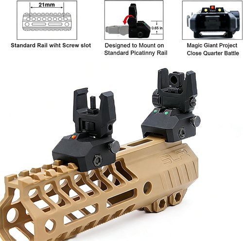 Fiber Optic Sights - Flip-Up Front & Rear Backup Sights with Green/Red Optics | Durable Black Polymer