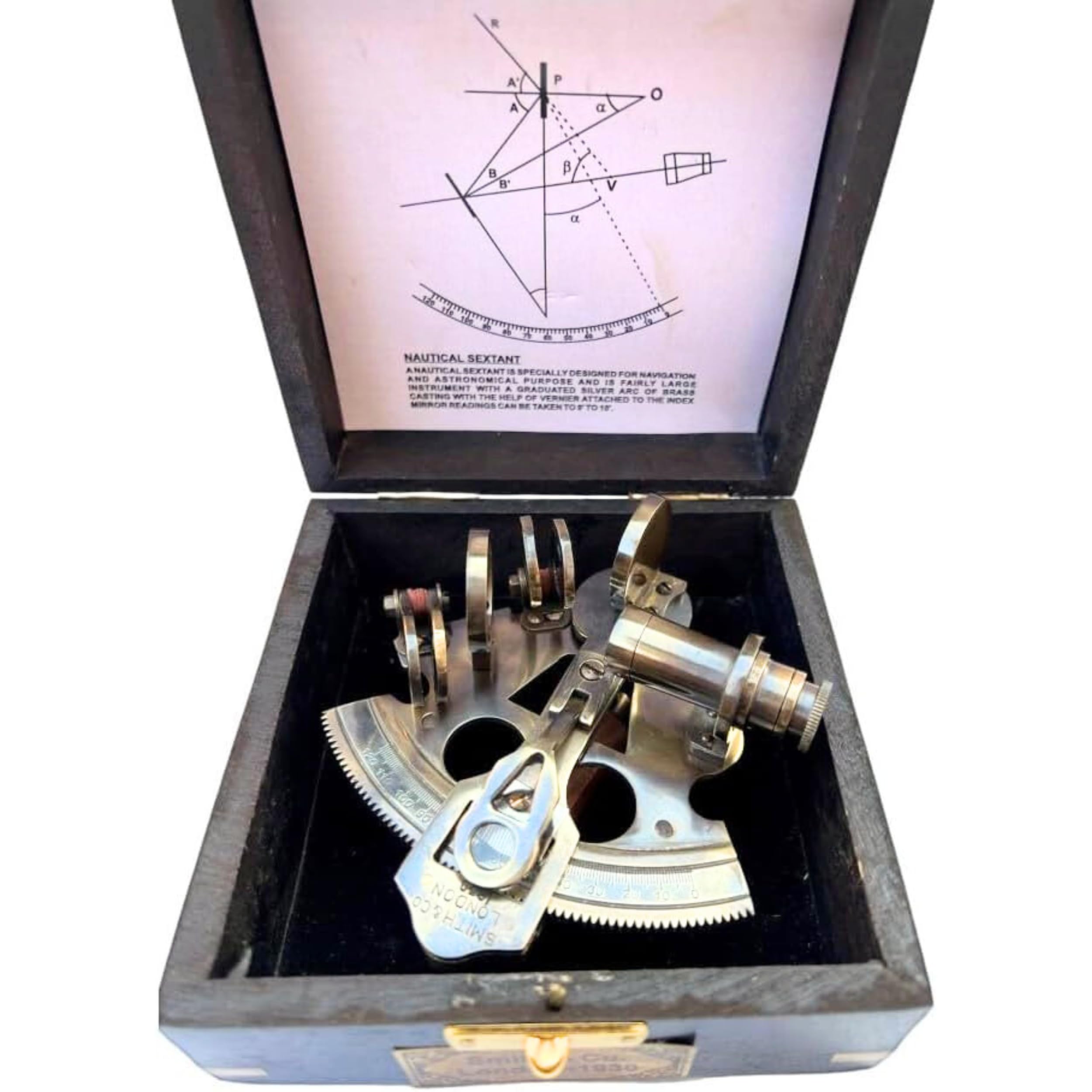 Vintage Brass Sextant Kelvin and Hughes 1930 – Nautical Navigation Instrument with Wooden Box by Smith & Co London Maritime Collectible Educational Gift