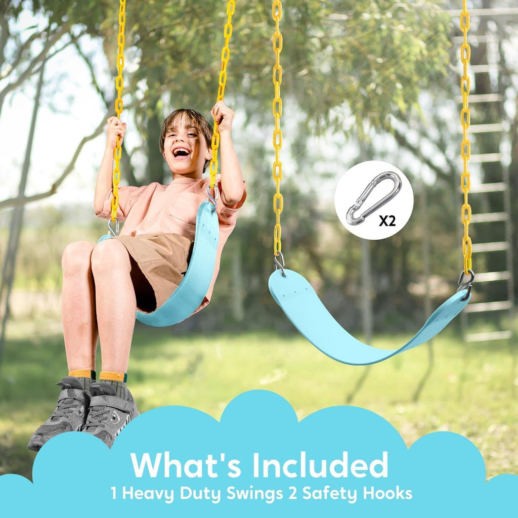 TURFEE Outdoor Swing Set Replacement Kit - Heavy Duty Chains & Seat - Kids Playground Accessory (Blue)
