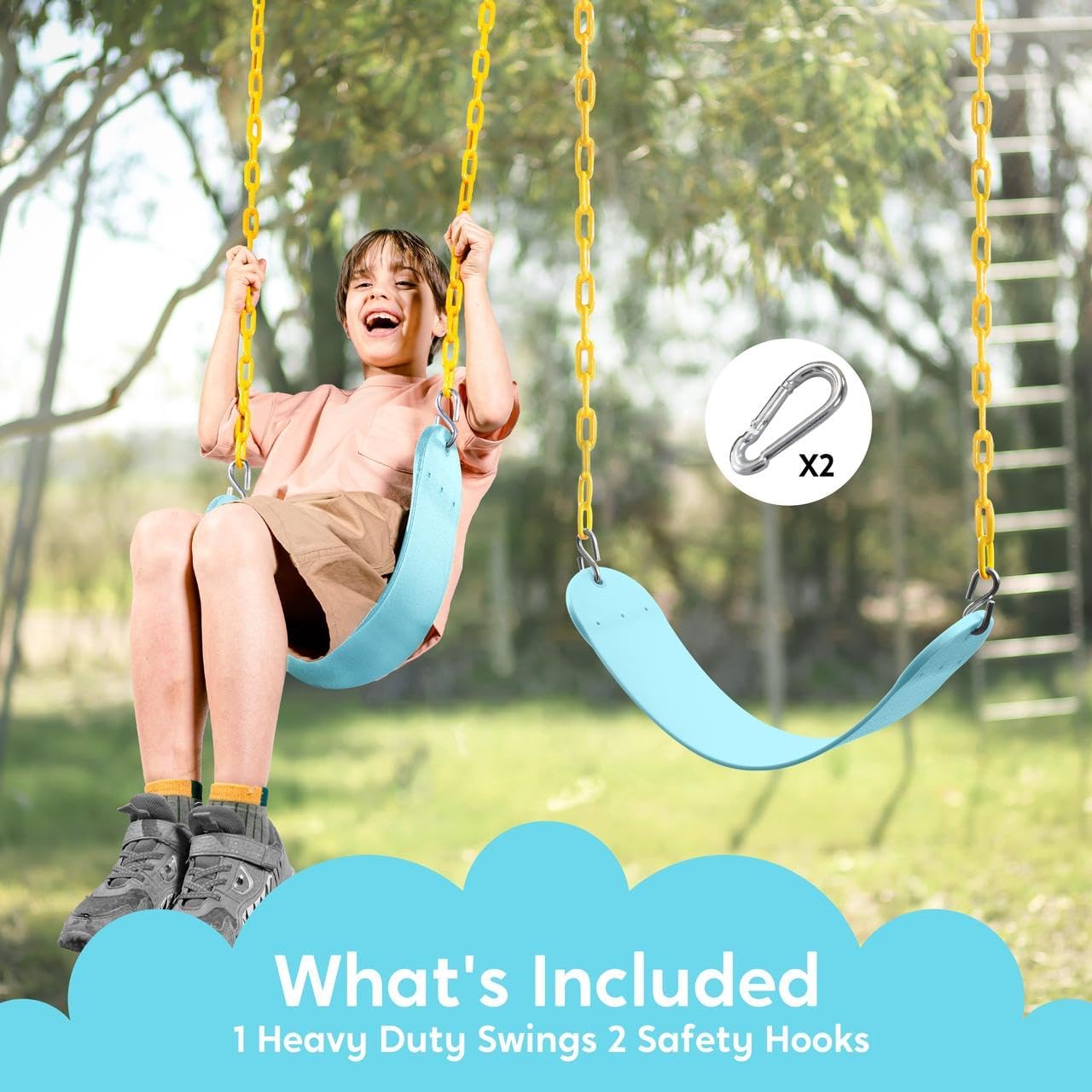 TURFEE Outdoor Swing Set Replacement Kit - Heavy Duty Chains & Seat - Kids Playground Accessory (Blue)