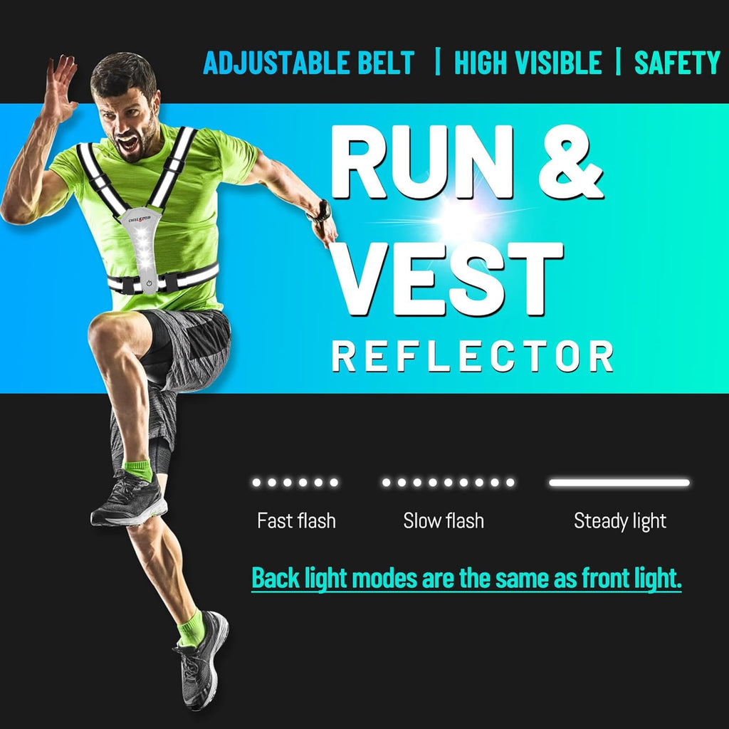 Skiennix LED Reflective Vest - High Visibility Light-Up Running Gear | USB Rechargeable & Adjustable for All Ages