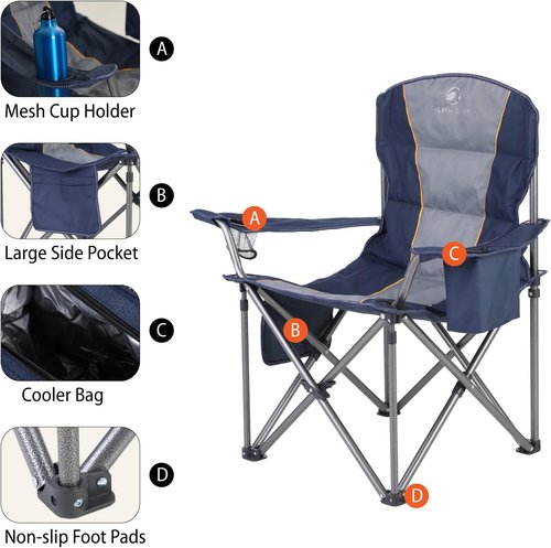 ALPHA CAMP Oversized Folding Camping Chair - Heavy Duty Portable Lawn Chair with Cooler Bag & Cup Holder | Supports 450 LBS