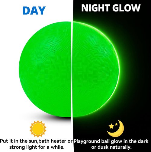 Glow in The Dark Kickball - 8.5 Inch Light-Up Playground Balls with Pump & Mesh Bags | Green Luminous