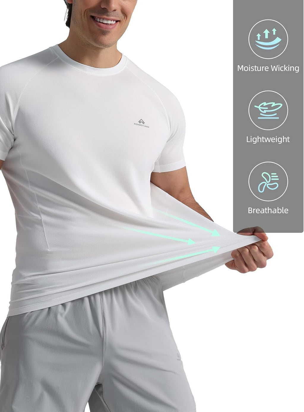 Pioneer Camp Men's Moisture-Wicking Running Shirt - UPF 50+ Short Sleeve Athletic Top