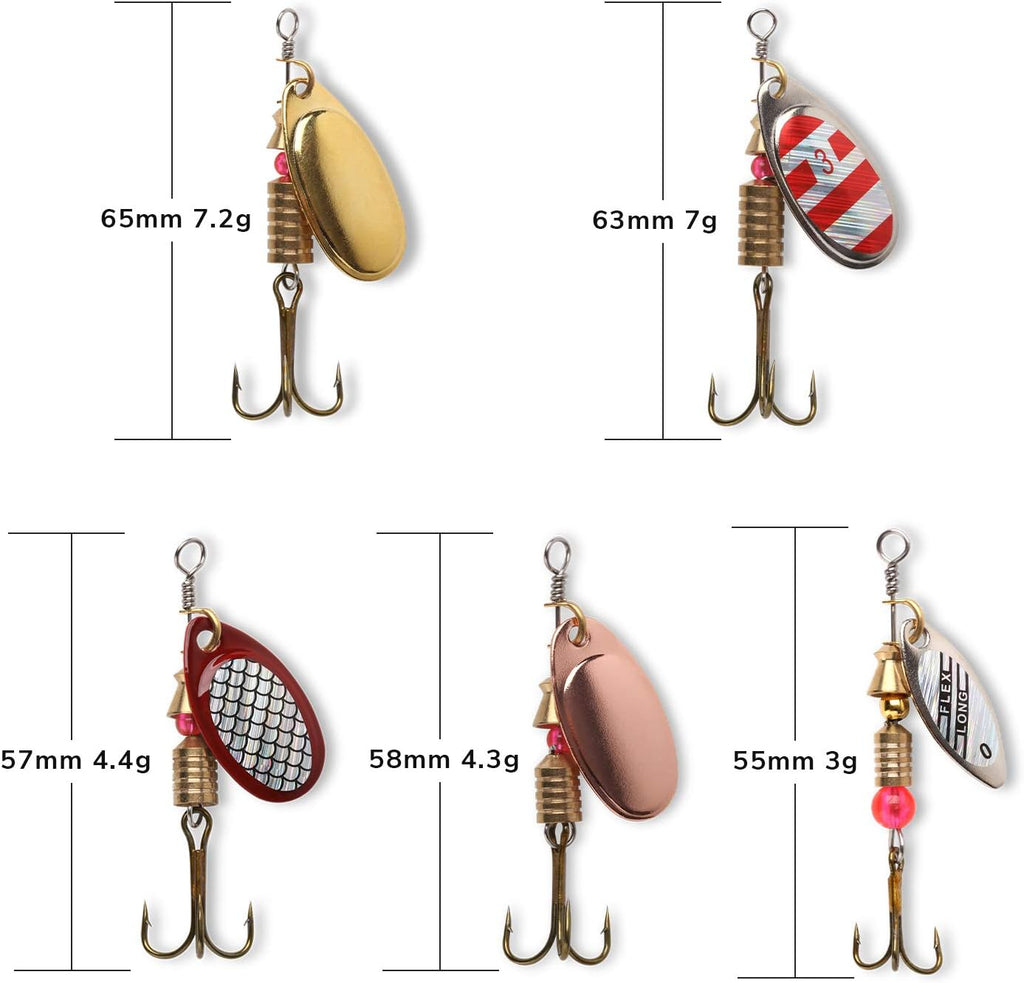 Skiennix Fishing Lure Spinnerbait Kit - 10pcs Hard Metal Baits for Bass, Trout & Salmon with Tackle Box