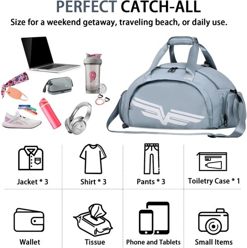 FIORETTO 30L Sports Gym Duffle Bag - Wet Pocket & Shoe Compartment | Stylish Weekender Bag for Women