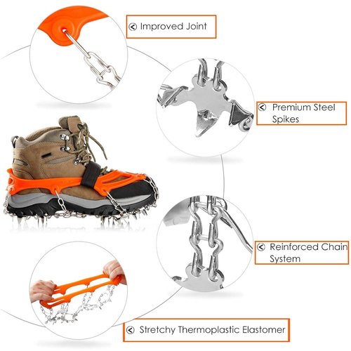 Crampons Ice Cleats Traction Snow Grips for Boots Shoes Women Men Anti Slip Steel Spikes Safe Protect for Hiking Fishing Walking Climbing Mountaineering