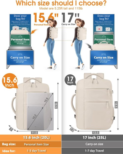 Capolo Waterproof Travel Backpack - Airlines Approved Laptop Bag for 15.6 Inch Laptops | Beige