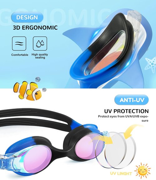 NSSIW Kids Swim Goggles - Anti-Fog, No Leak Design | 2 Pack for Ages 3-16