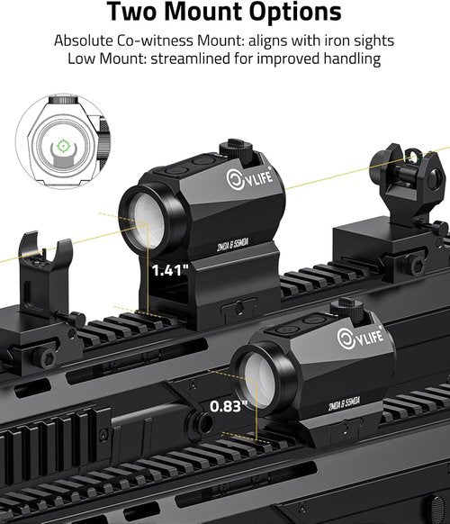 CVLIFE Green Dot Sight - 2 MOA Reticle with 50,000H Runtime | 1x20mm Optics Scope, Waterproof