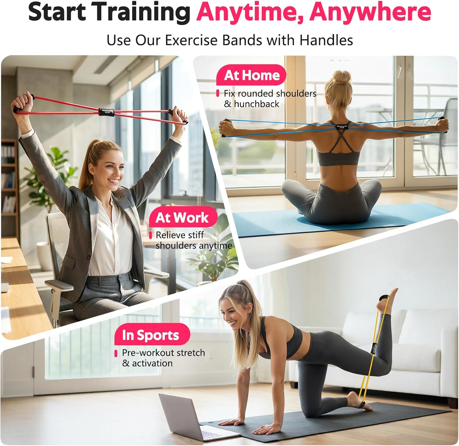 RENRANRING Figure 8 Resistance Bands - Set of 3 Fitness Exercise Tubes for Arm & Shoulder Stretch
