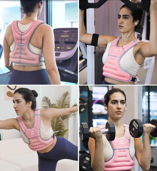 Weighted Vest Woman Men 10lbs Weight Vest Women with Reflective Stripe, Rucking Vests for Walking Running Strength Training Weight Loss Fitness Weightlifting Pink