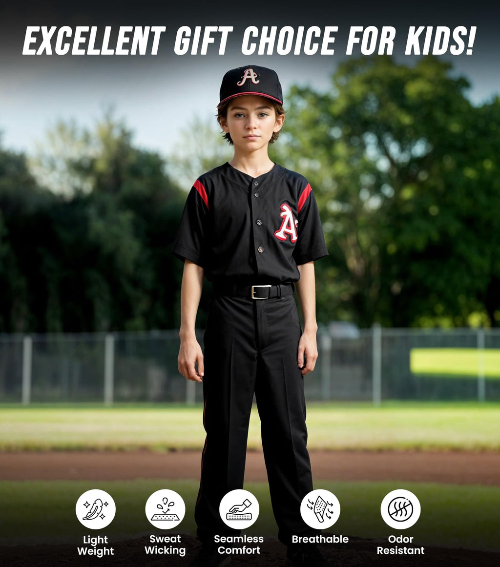 Exxact Sports Pull-Up Youth Baseball Pants with Adjustable Drawstring, Full-Length, No-Fly, Open Bottom Boys Baseball Pants