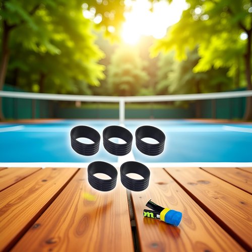 Sluswallow 5Pcs Black Tennis Racket Handle Rubber Ring Stretchy Tennis Racquet Band Overgrips, Tennis Racket Grips Racquet Accessories