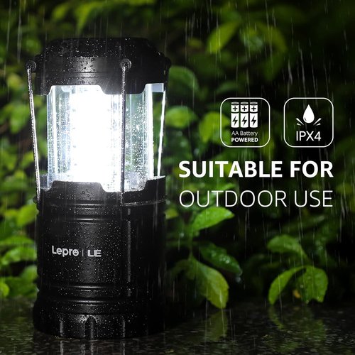 Lepro LED Camping Lantern - Collapsible, IPX4 Water Resistant, Portable Emergency Light | Battery Powered