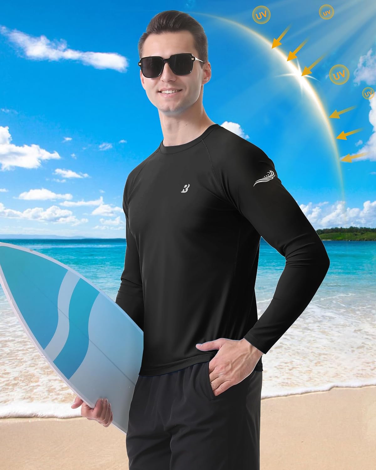 Roadbox UPF 50+ Men's Swim Shirt - Long Sleeve Sun Protection Rash Guard for Fishing & Hiking